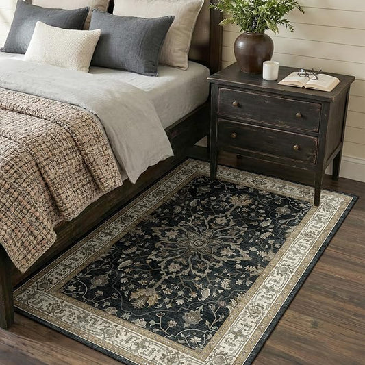RELEANY Area Rugs 3'x5' Washable Non-Slip, Floral Vintage Distress Print by RELEANY