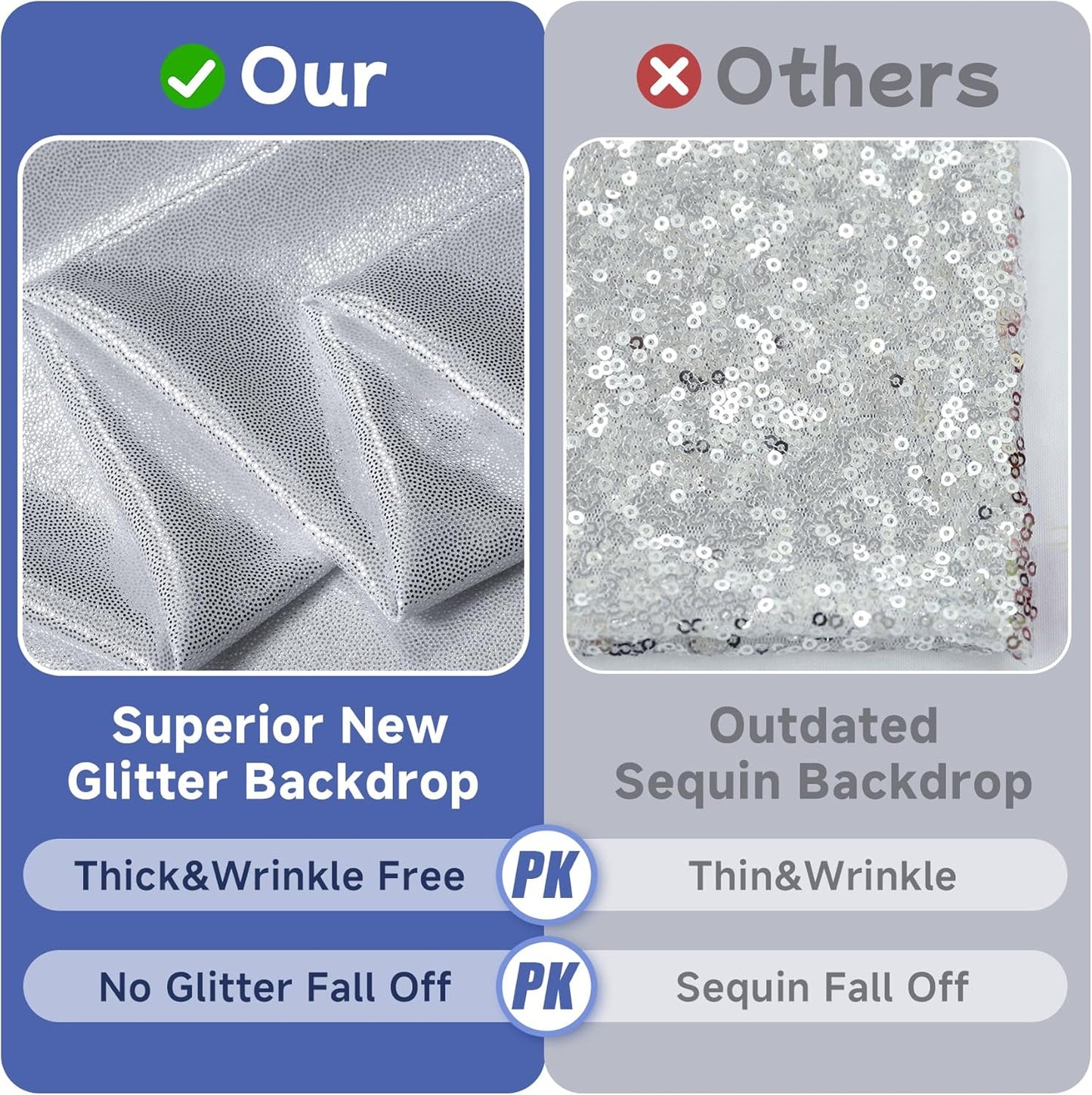 leegleri 20x10ft Thick Silver Glitter Backdrop Curtain Panels for Parties, Wrinkle Free Sequin Sparking Photo Backdrop Drapes, 4 Panels 5x10ft Shimmer Back Drop Cloth for Wedding Birthday Photography