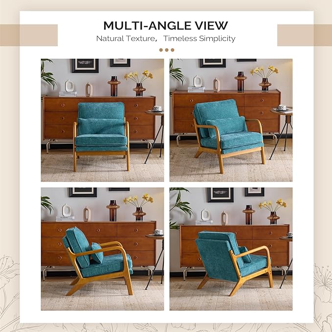 VINGLI Chenille Mid-Century Modern Accent Chair Set of 2, Cute Reading Arm Chair - Image 8