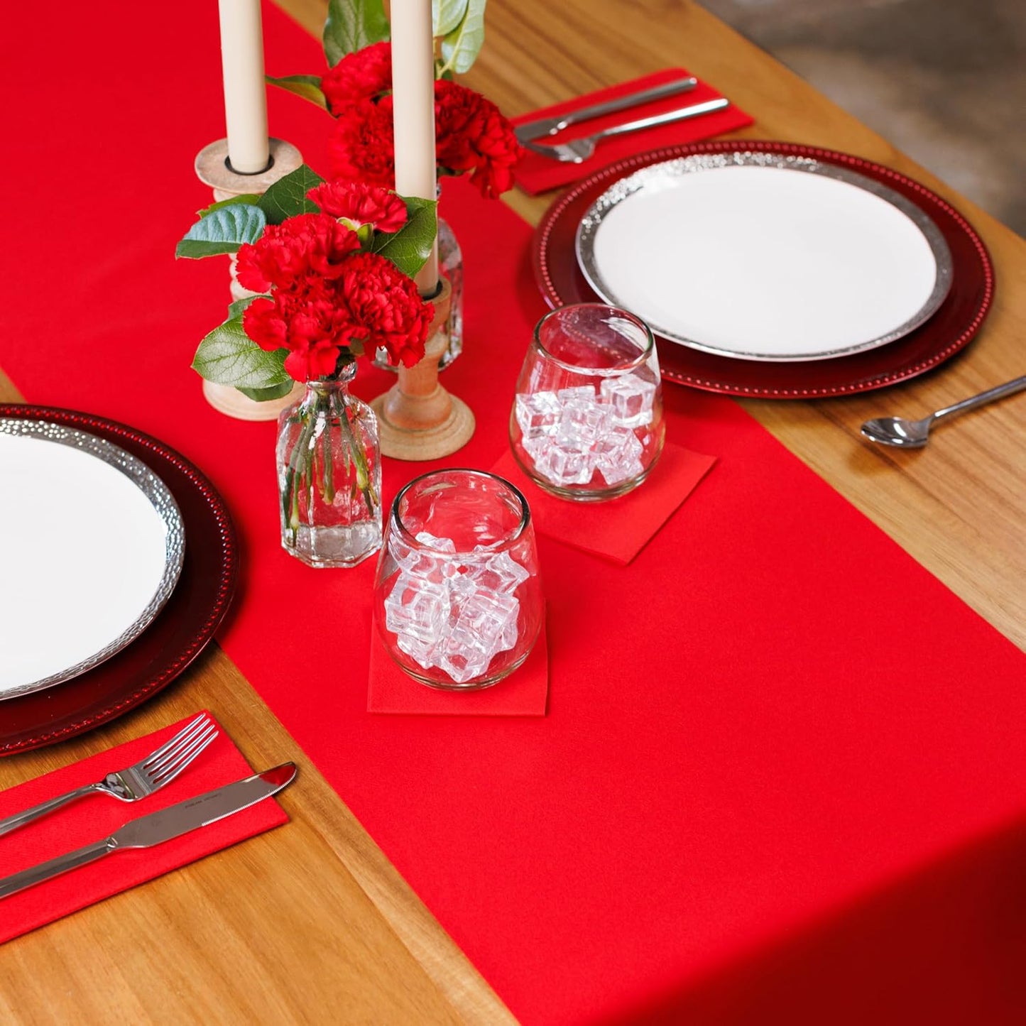 American Homestead Paper Table Runner Roll - 78 ft. Disposable Linen-Like Table Cover Roll - 20 Perforated Table Runners (16" x 48") for Parties, Weddings, and Events - Red