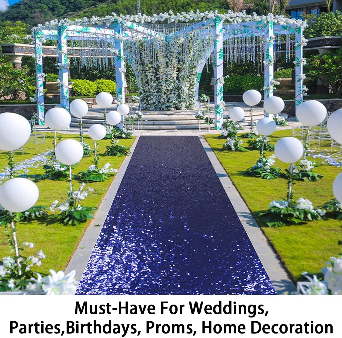 ShinyBeauty Sequin Aisle Runners 2Ft x 15Ft Navy Carpet Runner for Party Glitter Runner for Wedding N116