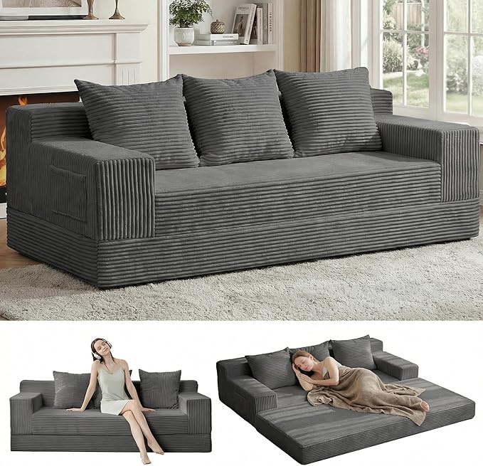Erament 3 Seater Boneless Couch Sofa Bed, Compression Convertible Futon Floor by Unknown