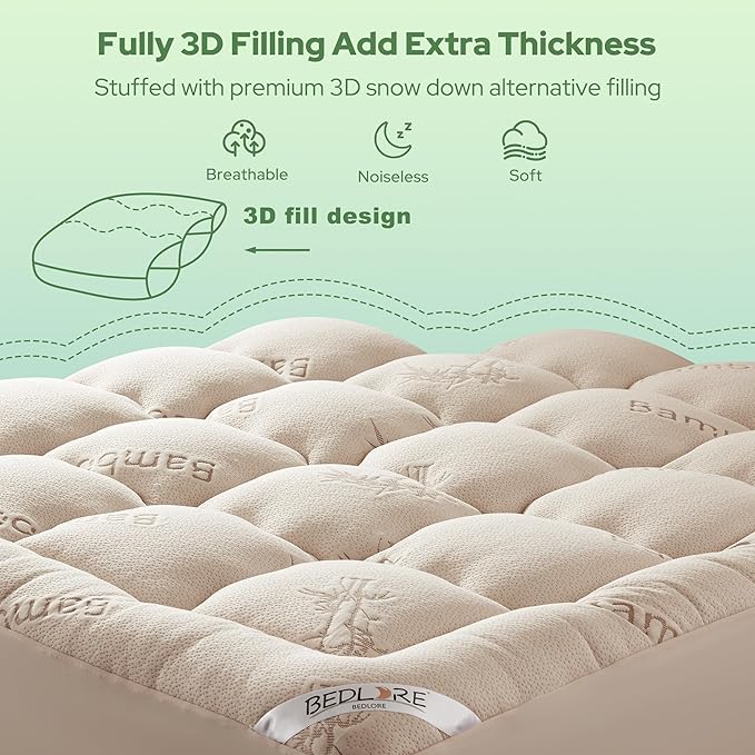 BEDLORE Twin Mattress Topper Viscose Derived from Bamboo, Thick Pillow Top - Image 5