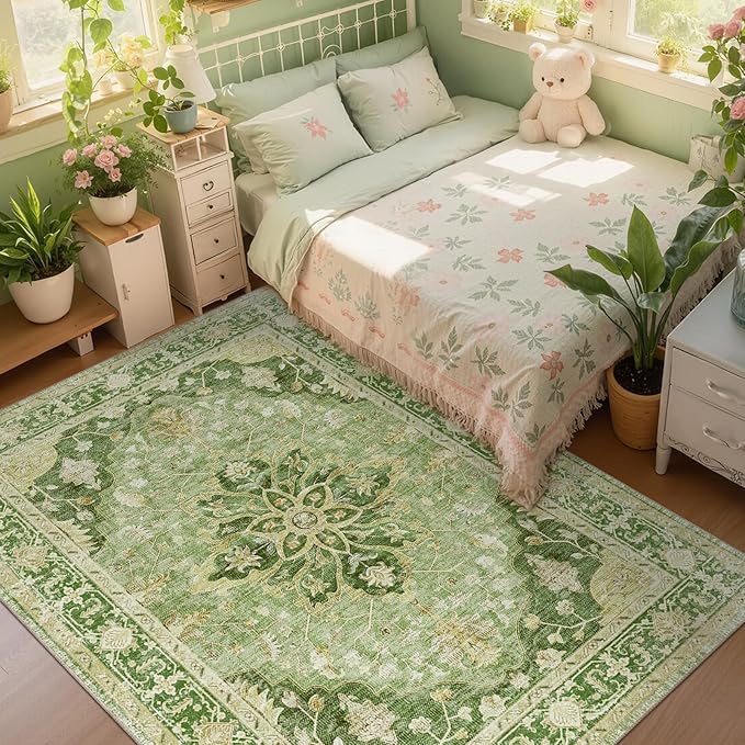 RELEANY Area Rugs 6'x9' Washable Non-Slip, Floral Vintage Distress Print - Image 2