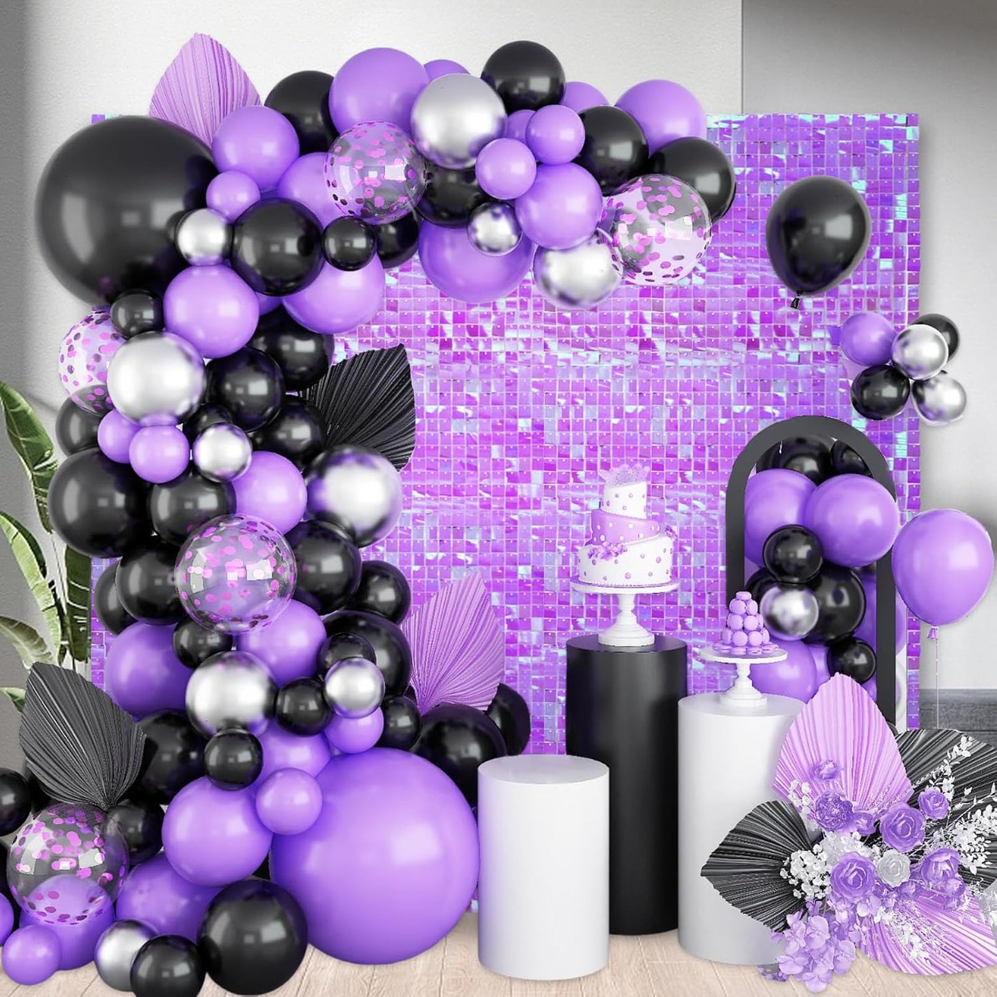 24PCS Colorful Purple Shimmer Wall Backdrop, Square Sequin Photo Backdrops Panel, Glitter Wall Background for Birthdays, Weddings, Christmas, Engagements, Disco Bachelorette Party Decor (3FTx4FT)