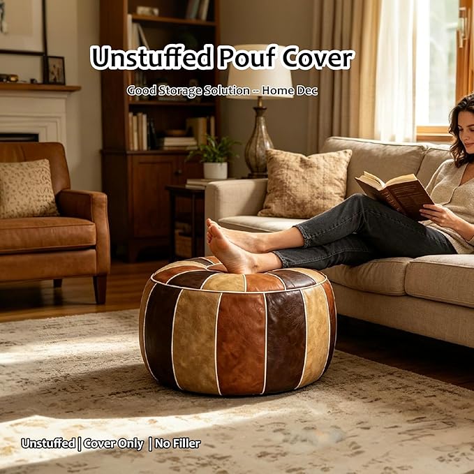 Thgonwid Unstuffed Moroccan Storage Pouf Foot Stool Ottoman Seat Handmade Faux - Image 7