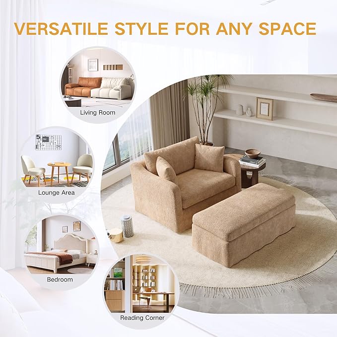 Oversized Armchair with Ottoman, 43.9" W Chenille Accent Chaise Lounge Sofa - Image 7