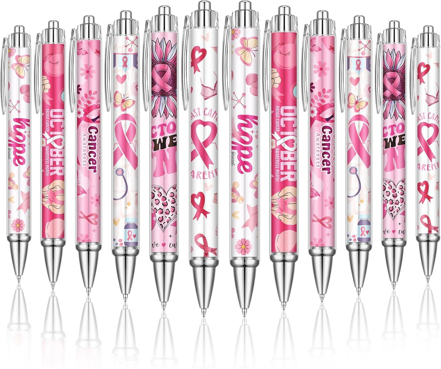 24 Pcs Breast Cancer Awareness Gift Pen Pink Ribbon Black Ink Ballpoint Writing Pen Breast Cancer Awareness Party Favors Pink Ribbon Party Supplies Accessories Item Bulk Gift for Women Nurse