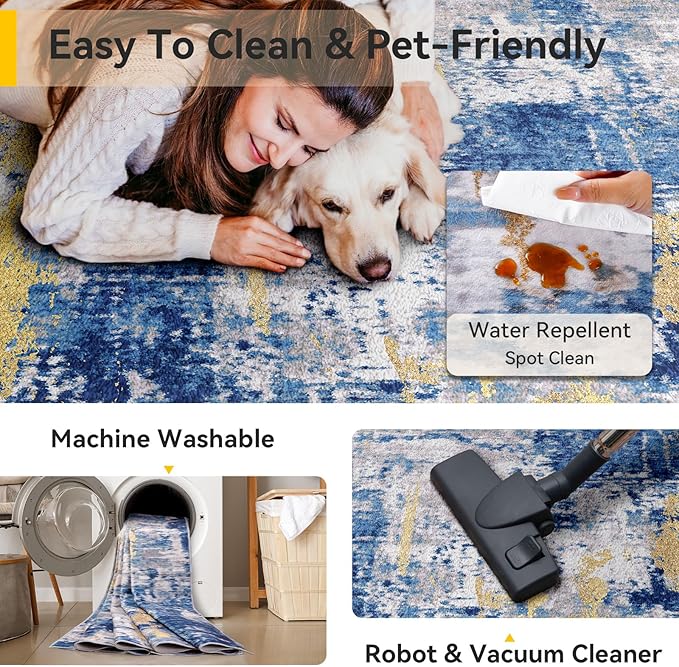 RELEANY Washable Area Rugs 6'x8' Non-Slip Modern Abstract Soft - Image 5