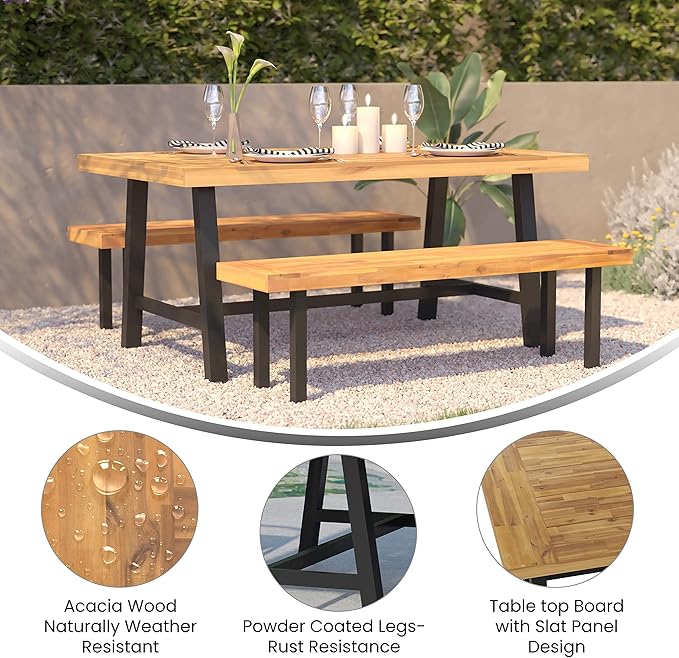 Flash Furniture Rafe Commercial Grade Acacia Wood Dining Table - Image 4