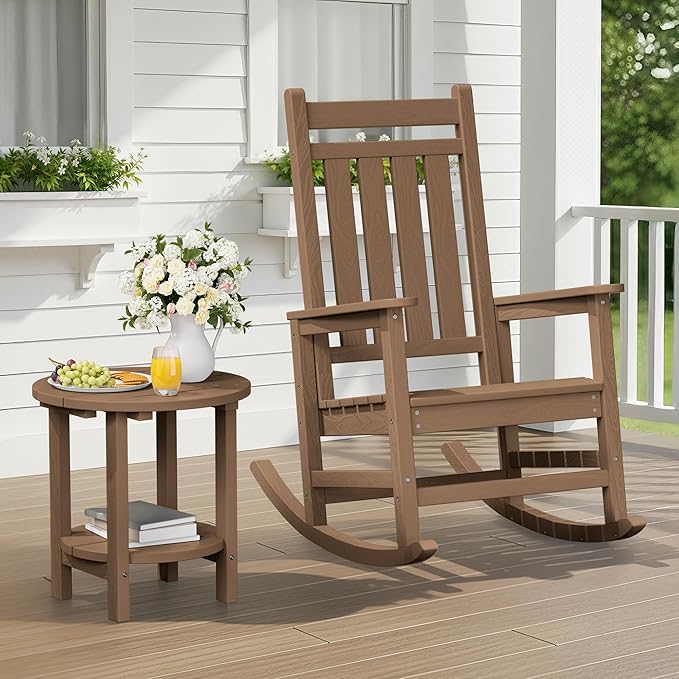 SERWALL Round Adirondack Side Table, 16.5" Double Outdoor Side Table, HDPE - Image 2
