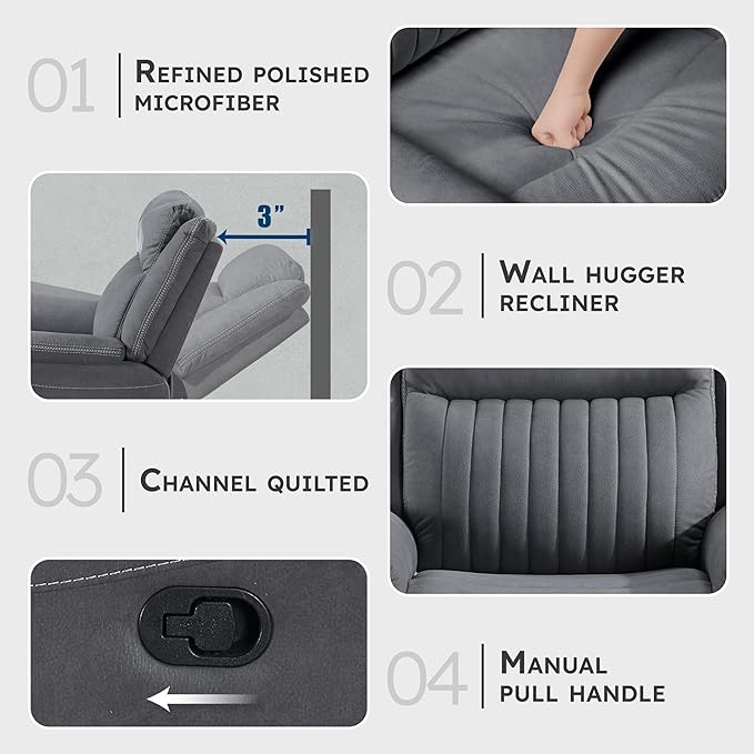 Lexicon Manual Double Reclining Sofa, Polished Microfiber Upholstered 3 Seater - Image 3