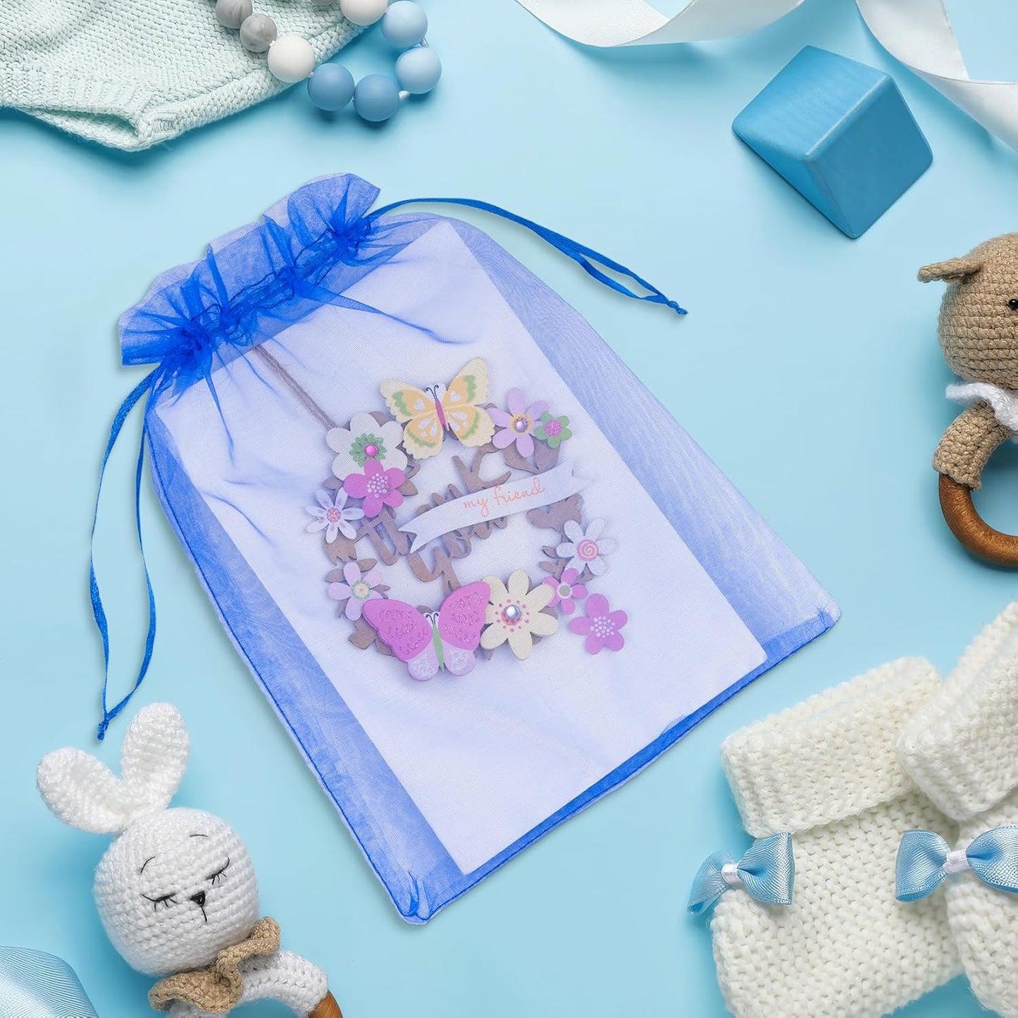 ANZNKU 50 Pack Organza Bags 6x9 Inch, Mesh Bag Drawstring Jewelry Pouches, Large Organza Gift Bags for Baby Shower, Party Favors(Royal Blue)