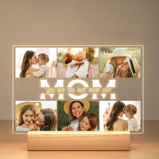 Personalized Gifts for Mom from Daughter Son, Custom Picture Frames with Photos, Customized Photo Frame with Night Light, Personalized Birthday Gifts for Mom Baby Kids Family