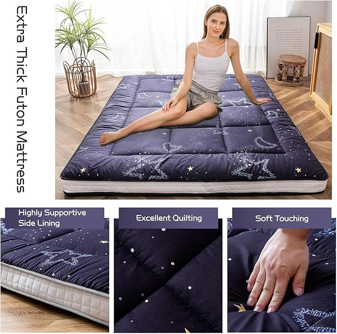 MAXYOYO Black Moon and Star Futon Mattress, Japanese Floor Mattress Quilted - Image 4