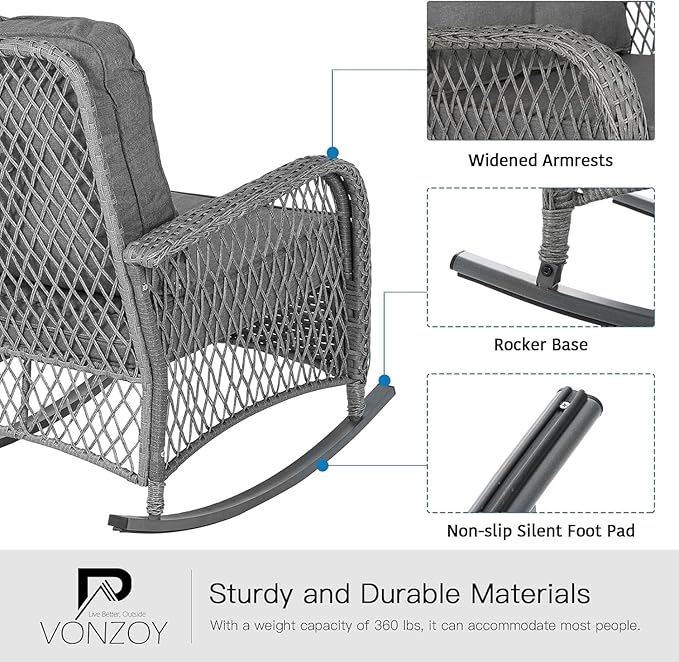 Patio Furniture Set 3 Pieces, Wicker Outdoor Rocking Bistro Set - Image 4