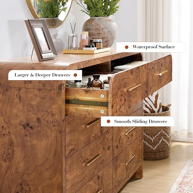 Curved 8-Drawer Dresser for Bedroom, 53.82" Wide Modern Chest of Drawers - Image 7