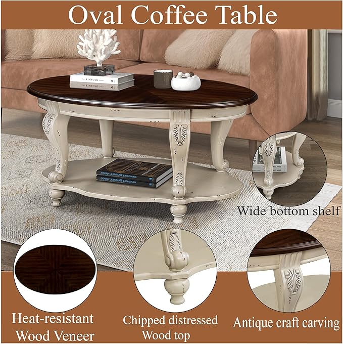 3-Piece Traditional Solid Wood Table Set, Vintage Table Set of 3 Includes 1 - Image 3