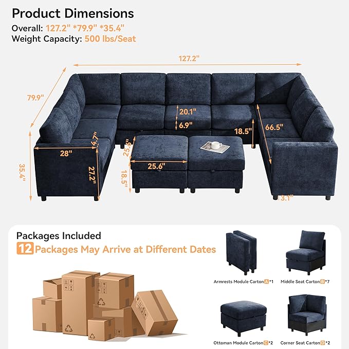 127'' Oversized U Shaped Modular Sofa, Sectional Couches - Image 2