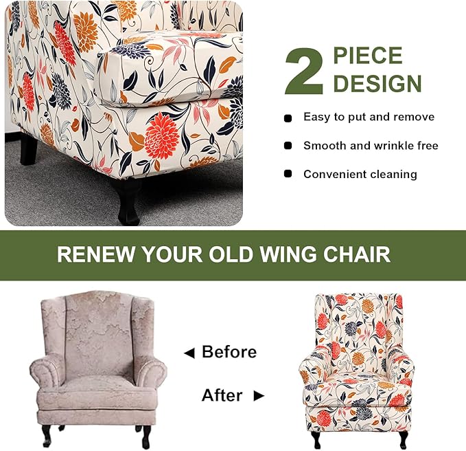 HAOYONG Wing Chair Slipcovers Printed Wingback Chair Covers 2 Pieces Wingback - Image 7