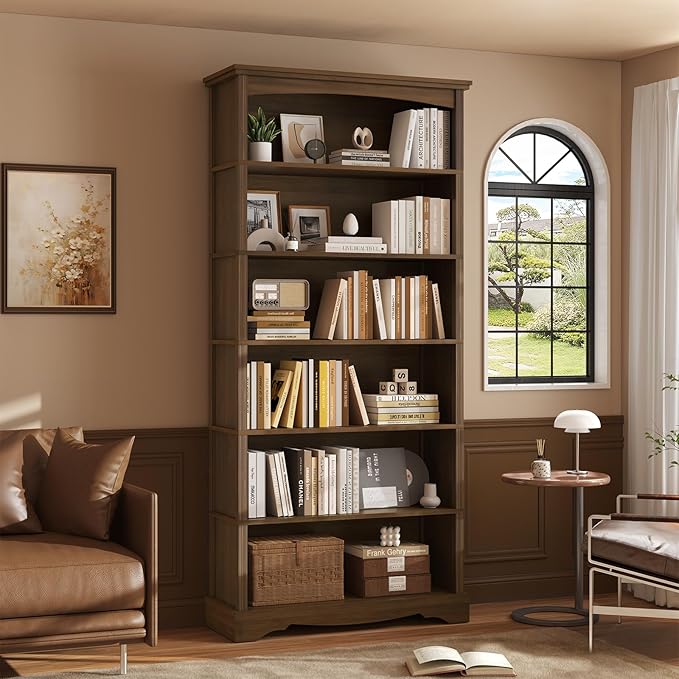 TVU 6-Tier Wooden Bookshelf, 76 Inch Tall Bookshelf - Image 2
