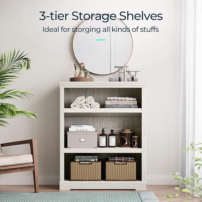 LINSY HOME 3-Tier Bookcase, Small Bookshelf Wood Display Storage Shelves - Image 4