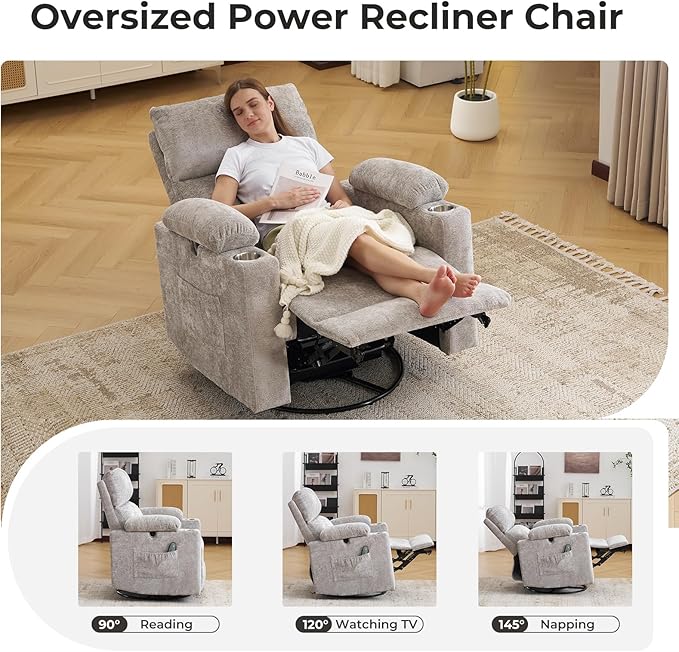 Oversized Power Recliner Chair Swivel Glider - Image 8