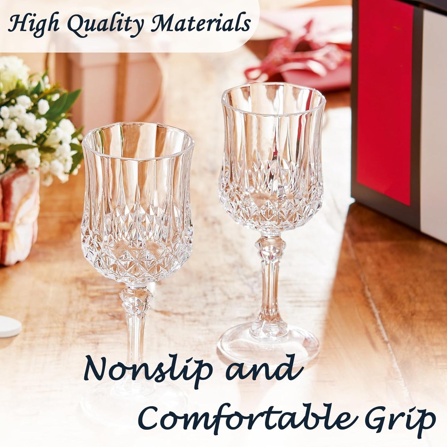 Plastic Wine Glasses，Plastic Goblets Vintage Style Cordial Drinking Glasses for Wedding Reception, Grand Event Party Supplies (48, transparent)