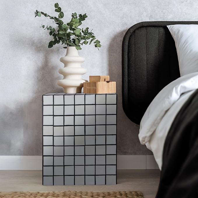JONATHAN Y Callista White/Black Modern Ceramic Tiled Cube Side Table, 18-Inch - Image 2