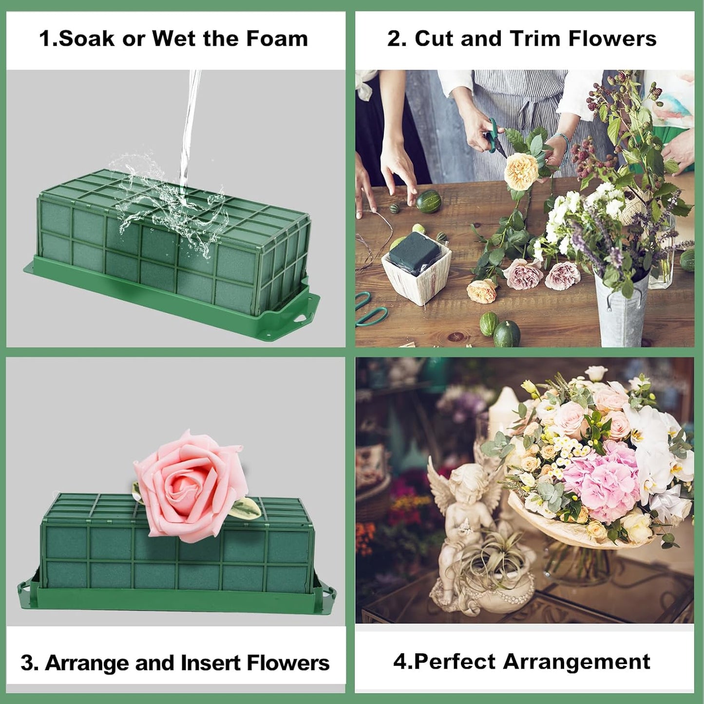 YOMUME 4 Pcs Floral Foam Cage, Flower Foam Blocks for Fresh and Artificial Flowers, Wedding Arrangements, Floral Foam Holder and Flower Arrangement Supplies