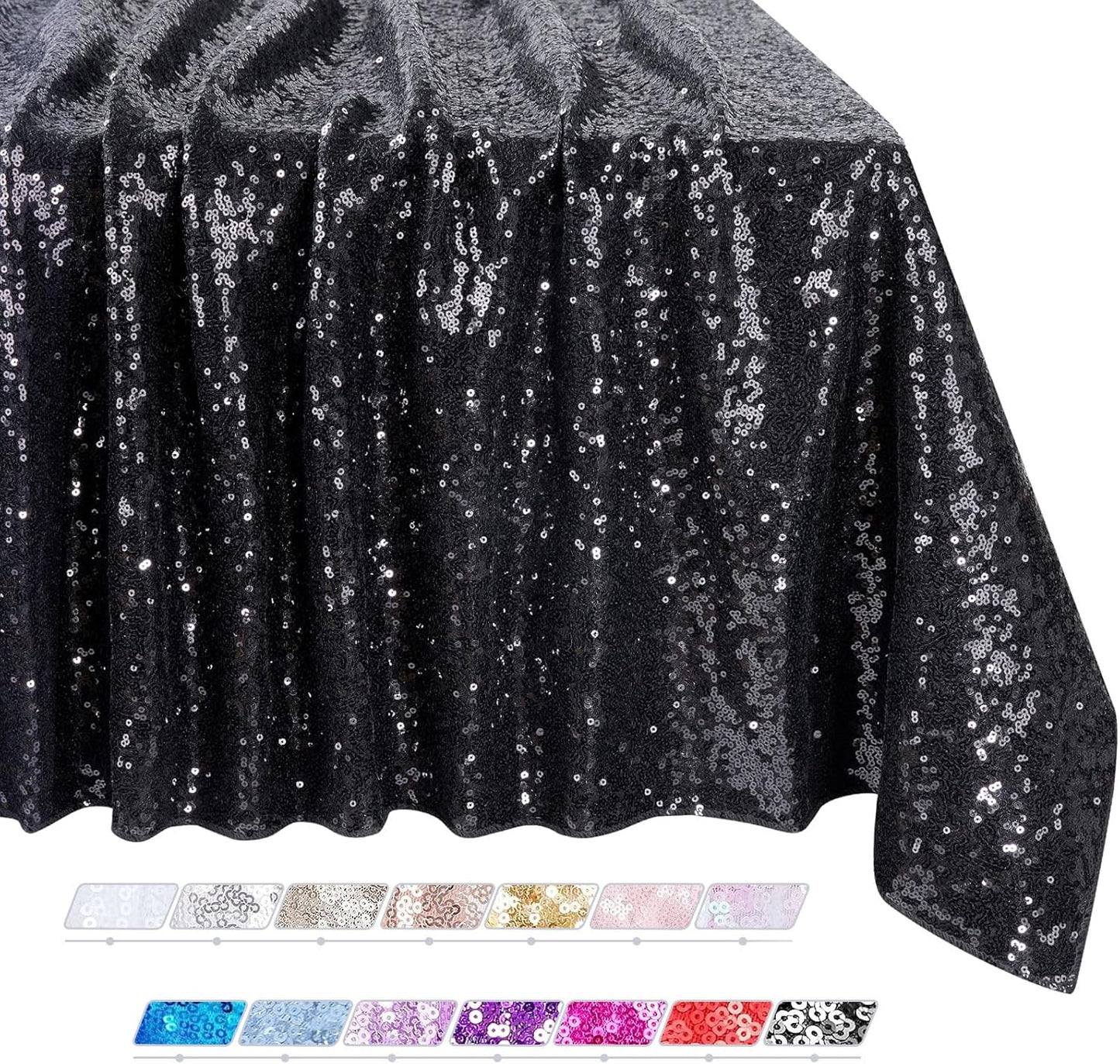 QueenDream Black Sequin Tablecloth 60" x 102" Black Table Cloth Rectangle Glitter Tablecloth for Wedding Birthday Party Ceremony Cake Dessert Table Decorations