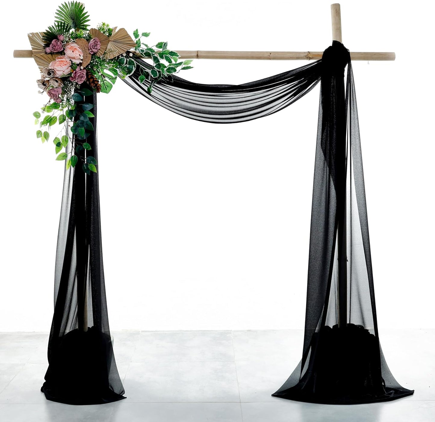 VDS Pack of 1 Panel (30 Inch X 100 Feet) Wedding Arch Draping Fabric Sheer Chiffon Fabric Drapery for Wedding Ceremony Reception Swag Backdrop Canopy Chuppah ARBO Altars Decoration (Black)