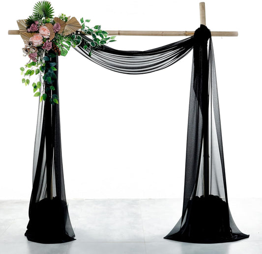 VDS Pack of 2 Panel (30 Inch X 20 Feet) Wedding Arch Draping Fabric Sheer Chiffon Fabric Drapery for Wedding Ceremony Reception Swag Backdrop Canopy Chuppah ARBO Altars Decoration (Black)