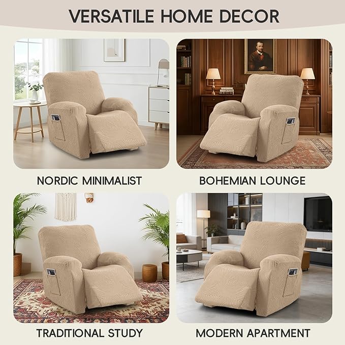 Recliner Chair Covers, 4-Piece Stretch Geometric Strokes Jacquard Reclining - Image 7