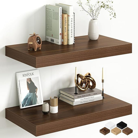 Fun Memories 12 Inch Deep Walnut Floating Shelf, 24 x 12 Rustic Wood Wall Shelf by FunMemories