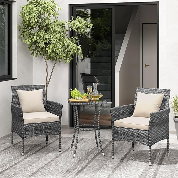 Tangkula 3-Piece Patio Furniture Set, PE Wicker Conversation Bistro Set w/A - Image 4