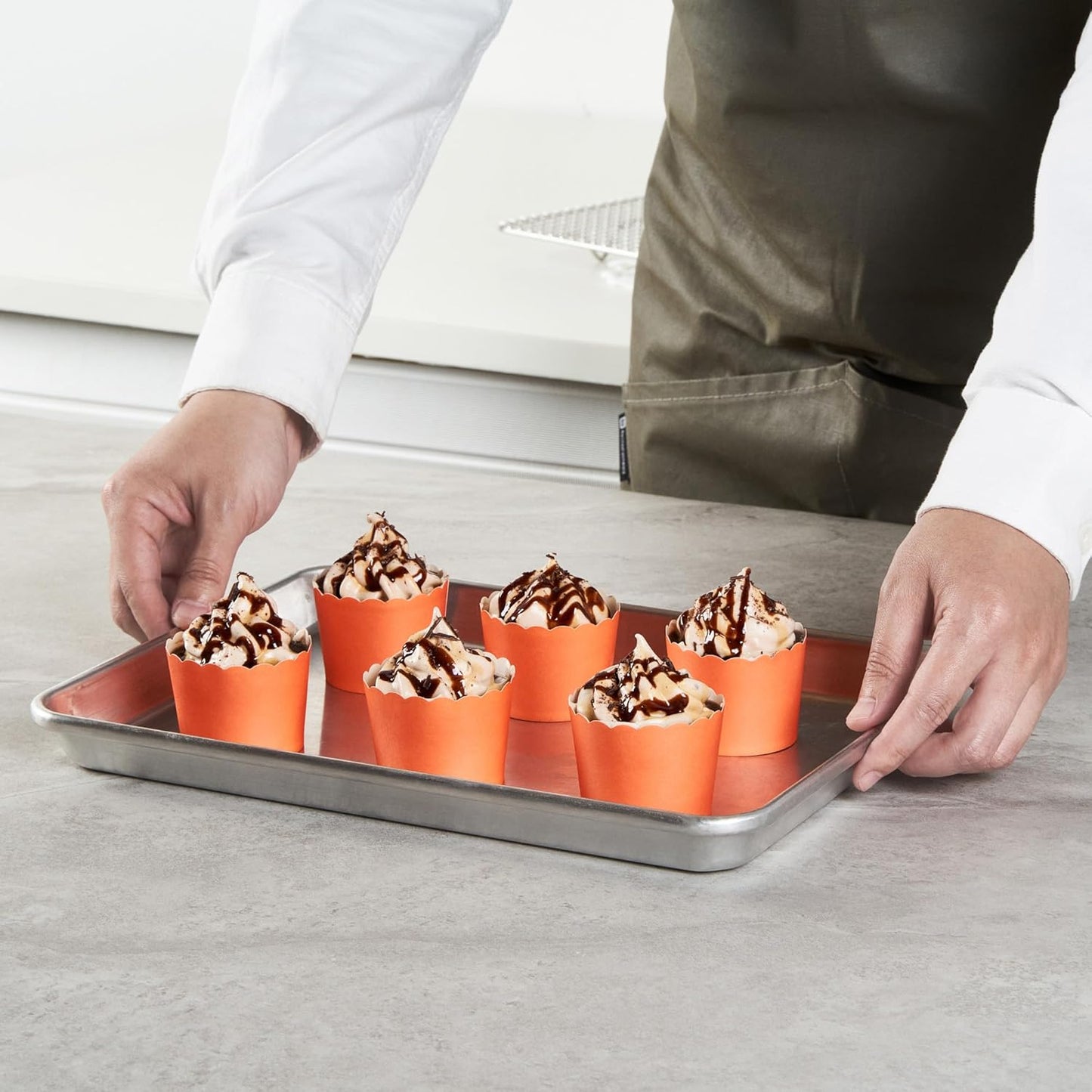 Panificio 3 Ounce Cupcake Wrappers, 200 Scalloped Baking Cups - Oven-Ready, Greaseproof, Orange Paper Cupcake Liners, Disposable, For Birthdays, Baby Showers, Or Weddings - Restaurantware