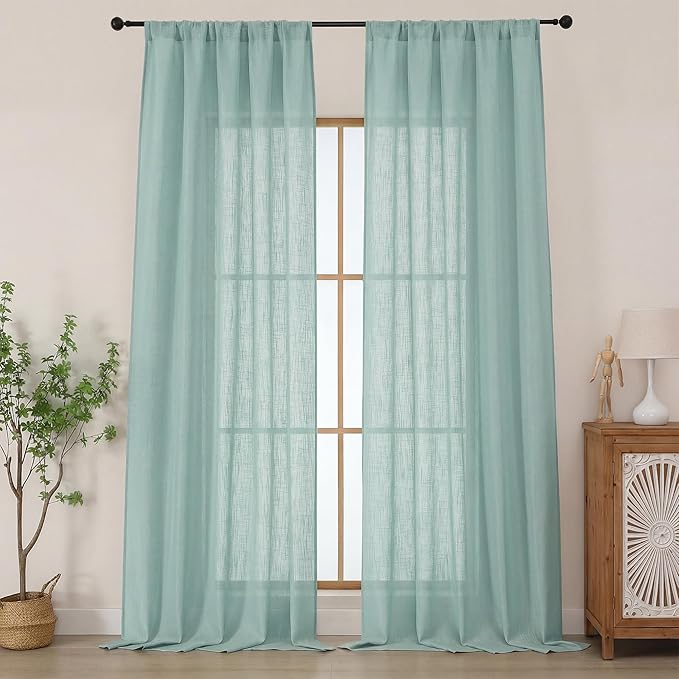 Chyhomenyc Extra Long Aqua Green Semi Sheer Curtains 108 Inches Long 2 Panels by Chyhomenyc