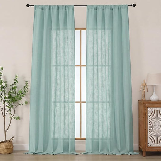 Chyhomenyc Extra Long Aqua Green Semi Sheer Curtains 108 Inches Long 2 Panels by Chyhomenyc