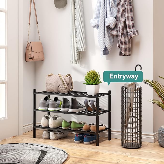 viewcare 3-Tier Black Bamboo Shoe Rack - Image 5