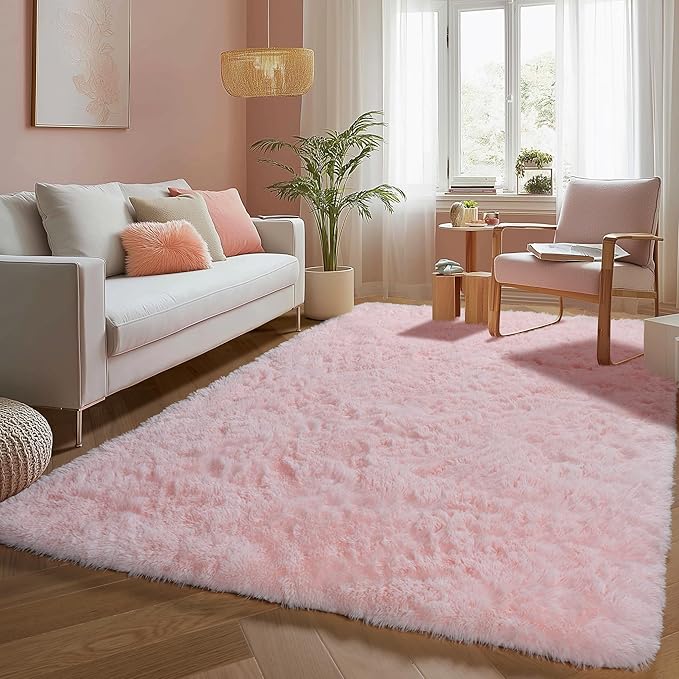 PAGISOFE Pink Rugs for Girls Bedroom 4x6 Ft Fluffy Cute Girls Room Decor - Image 2