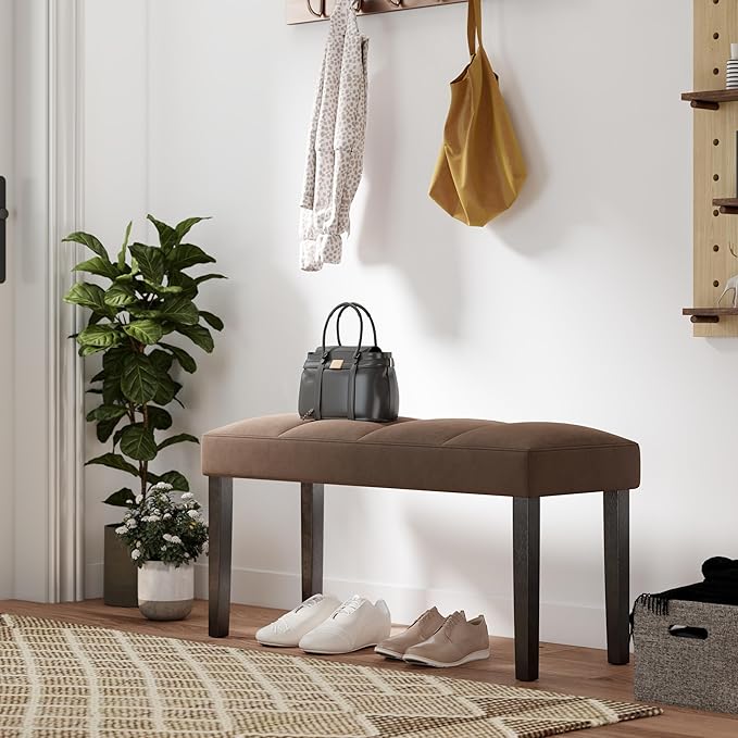 Roundhill Furniture Strata Velvet Upholstered Dining Bench - Image 4
