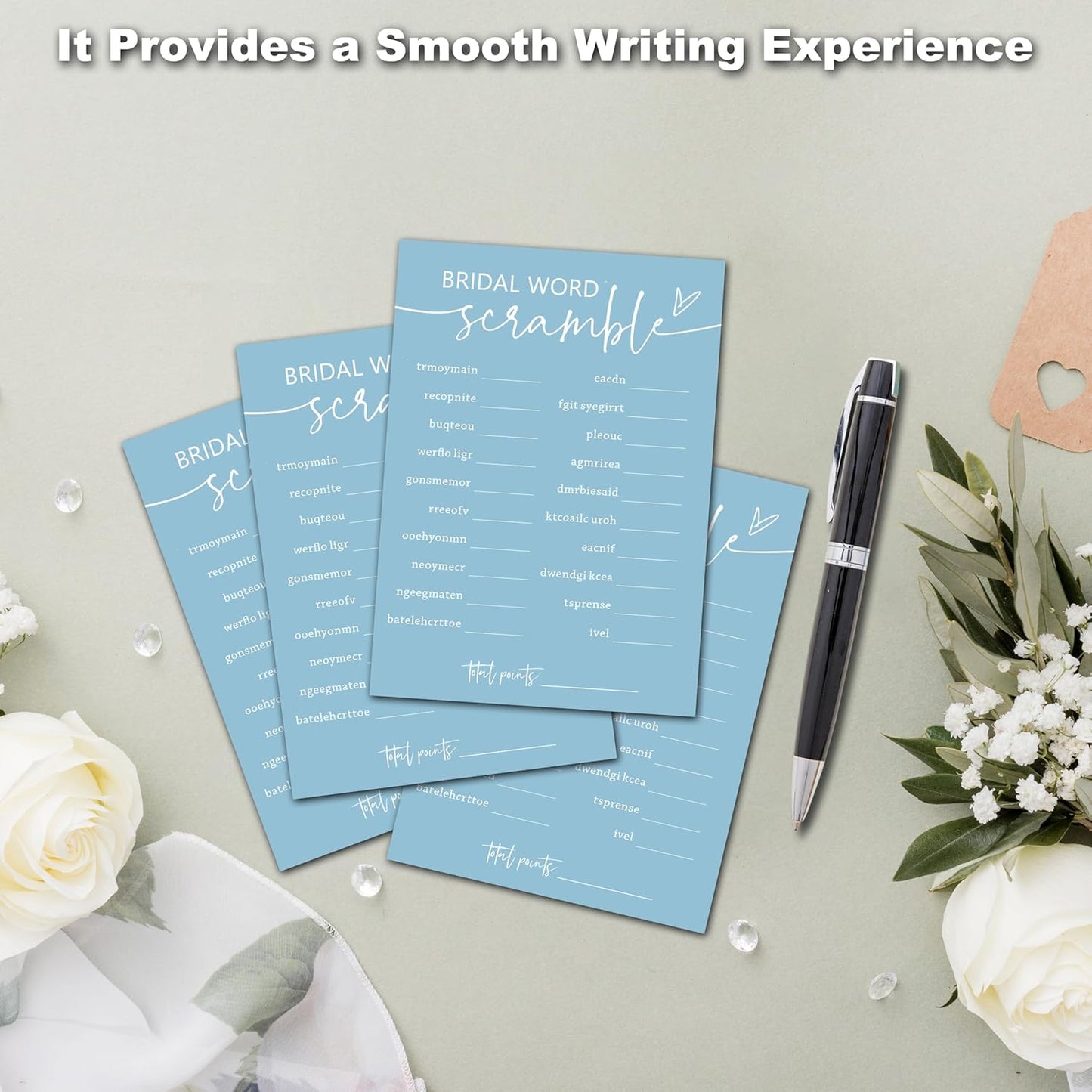 Minimalist Bridal Shower Games, 30 Light Blue Bridal Word Scramble Cards + 1 Answer Card, Wedding Bachelorette Engagement Party Supplies - A16