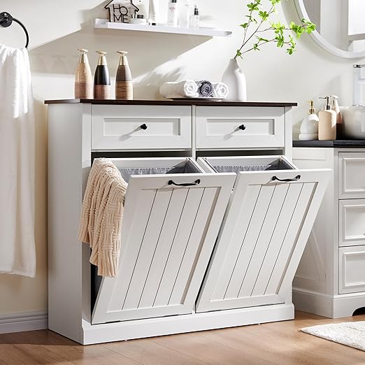 IFGET Double Tilt Out Trash Cabinet, 20 Gallon Farmhouse Laundry Hamper Cabinet - Image 6