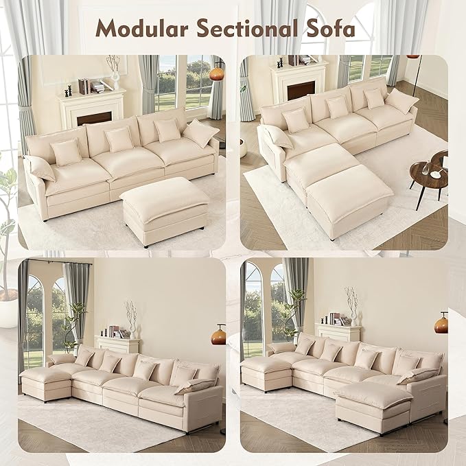 GOSUHI 108" U Shaped Couch, Modular Sectional Sofa, 3-Seater Comfy Cloud Couch - Image 8
