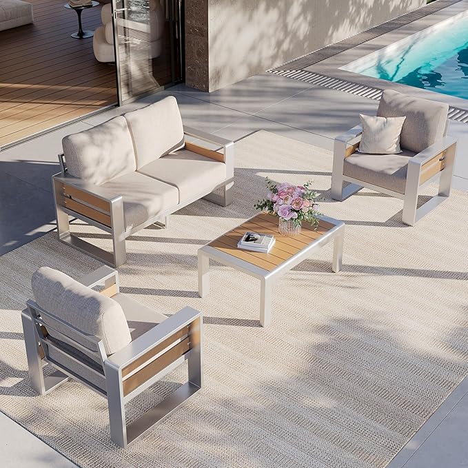 Aoxun Aluminum Patio Furniture Set, 4 Seats Luxury Metal Patio Conversation Sets - Image 10