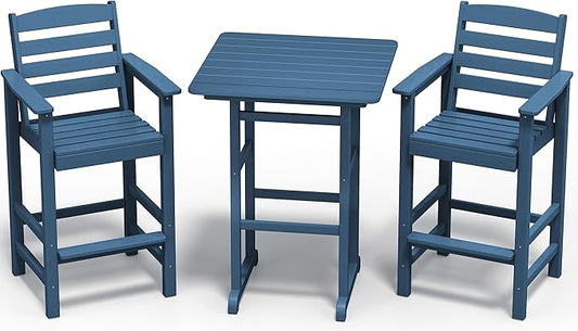 SERWALL Balcony Adirondack Chairs and Table 3 Pieces Set, Adirondack Bar Height by SERWALL