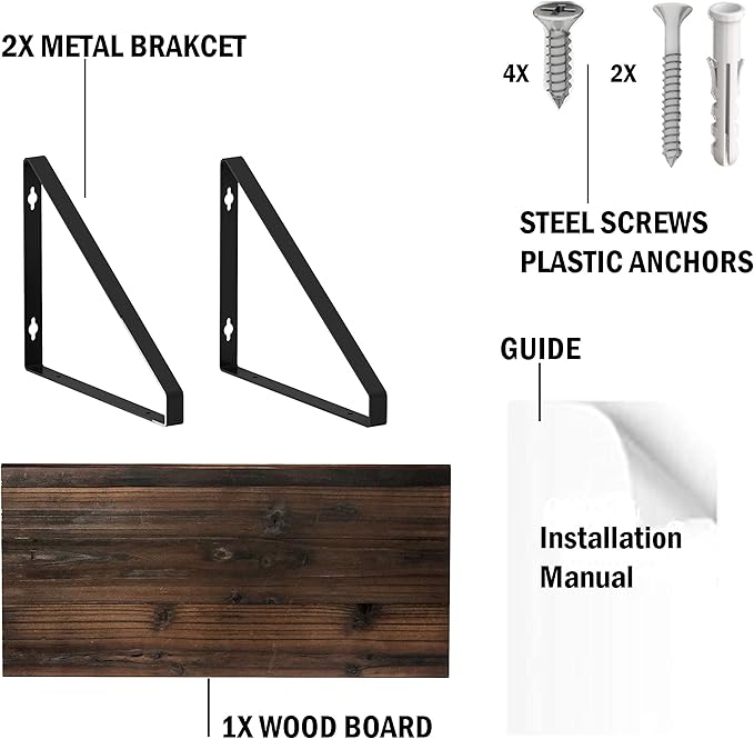 BAMEOS Floating Shelves Rustic Wood Wall Shelf Wall Mounted Shelves - Image 7