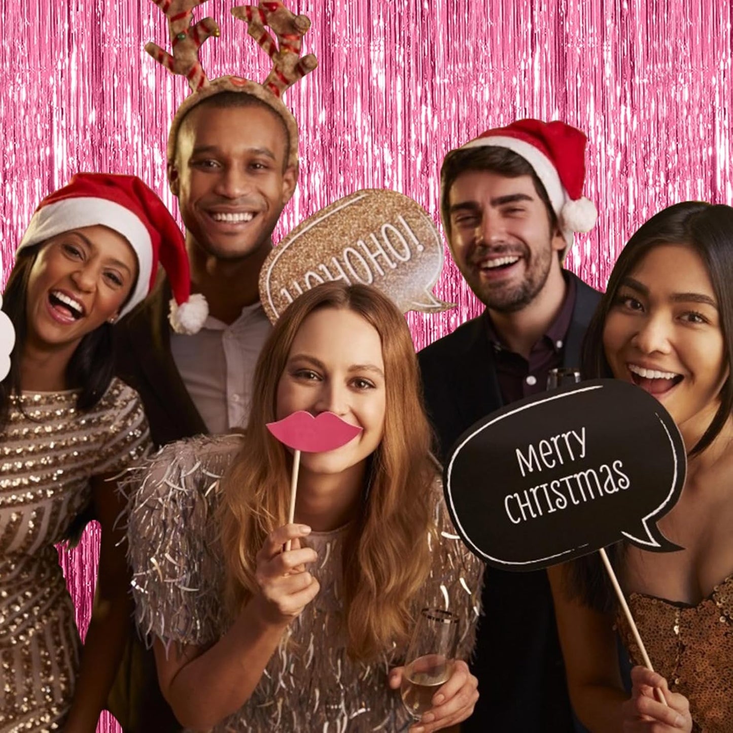 20 Pack Foil Curtain Backdrop Pink Metallic Tinsel Foil Fringe Curtains Photo Booth Props for Birthday Wedding Engagement Baby Shower Bachelorette Christmas Holiday Celebration Party Decorations