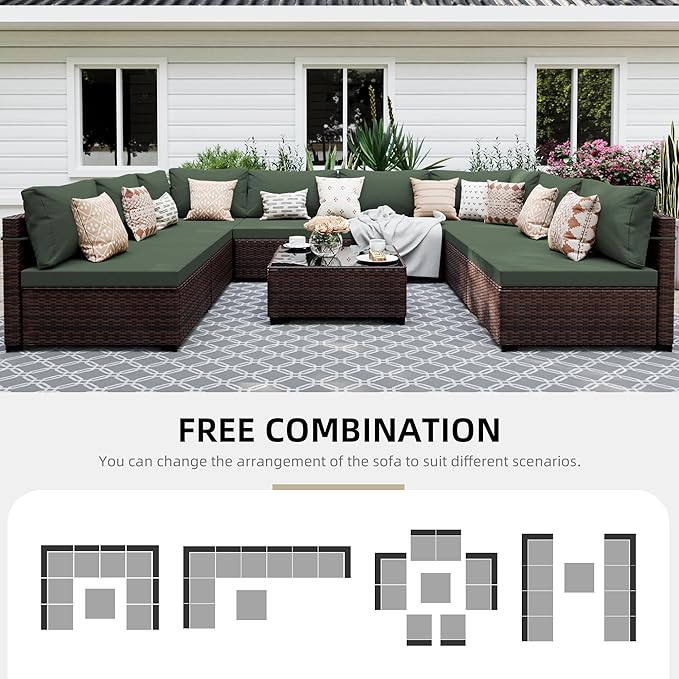 UPHA 9 Pieces Patio Furniture Sets, Wicker Outdoor Sectional Sofa Couch - Image 4